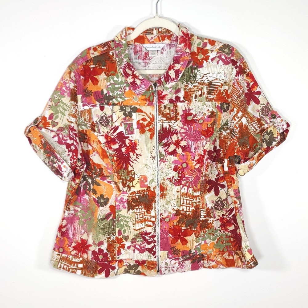 Christopher & Banks Linen Blend Floral Shacket Jacket XL Boho Cottagecore
